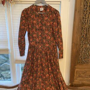 VINTAGE Laura Ashley Drop-Waist Floral Midi-Dress